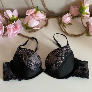Victorias Secret rhinestone pink and black lace bra 34B